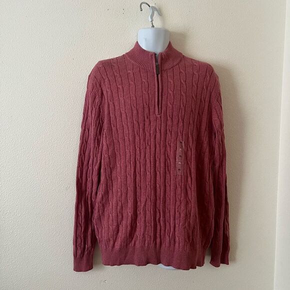 Club Room Men's Pima Cable Quarter-Zip Red Size Extra Large - Picture 3 of 10